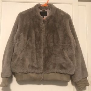 Tan faux fur bomber jacket